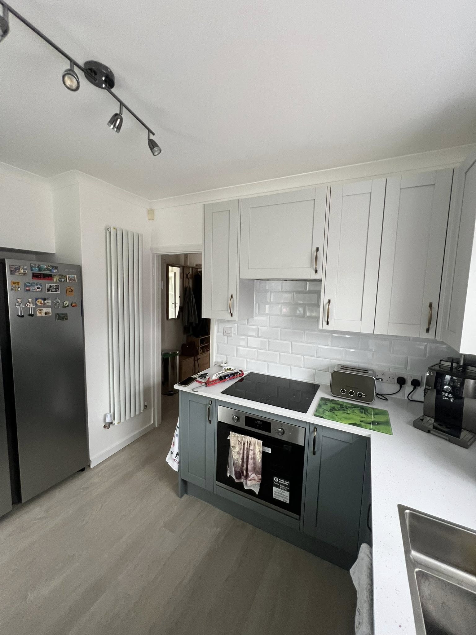 Modern kitchen with white and grey cabinetry