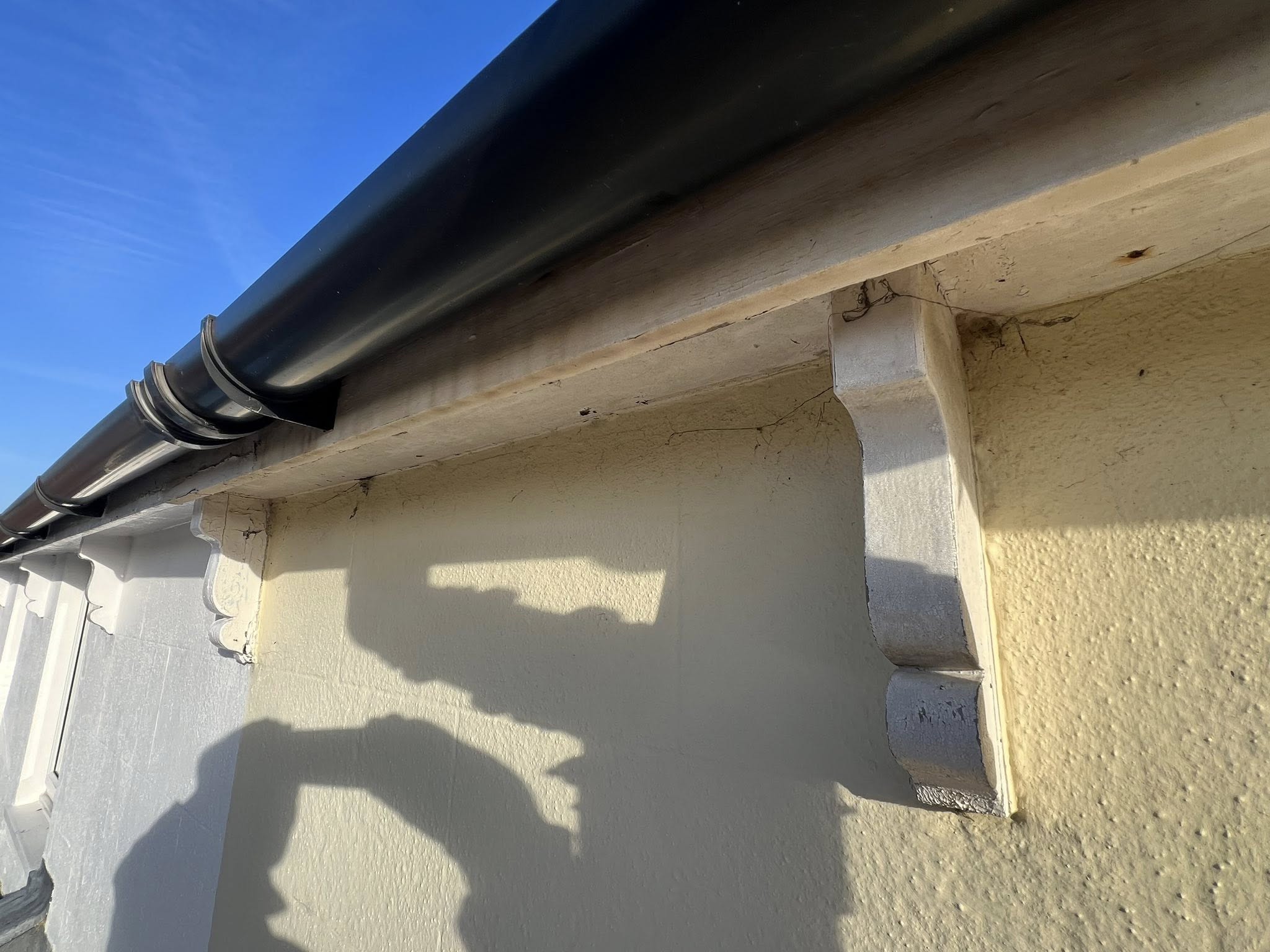 Exterior wall and guttering with fascia boards